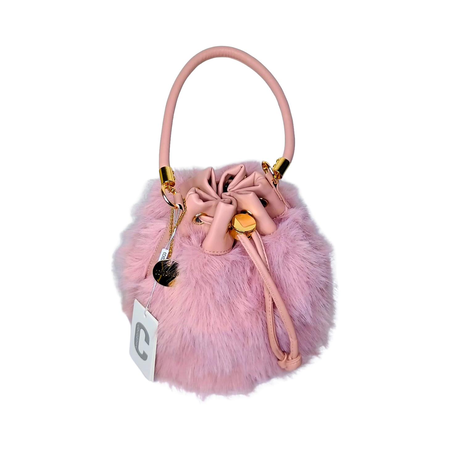 Faux Fur Bucket Bag with Shoulder Strap - MS-8394 - Stile Donna Bags