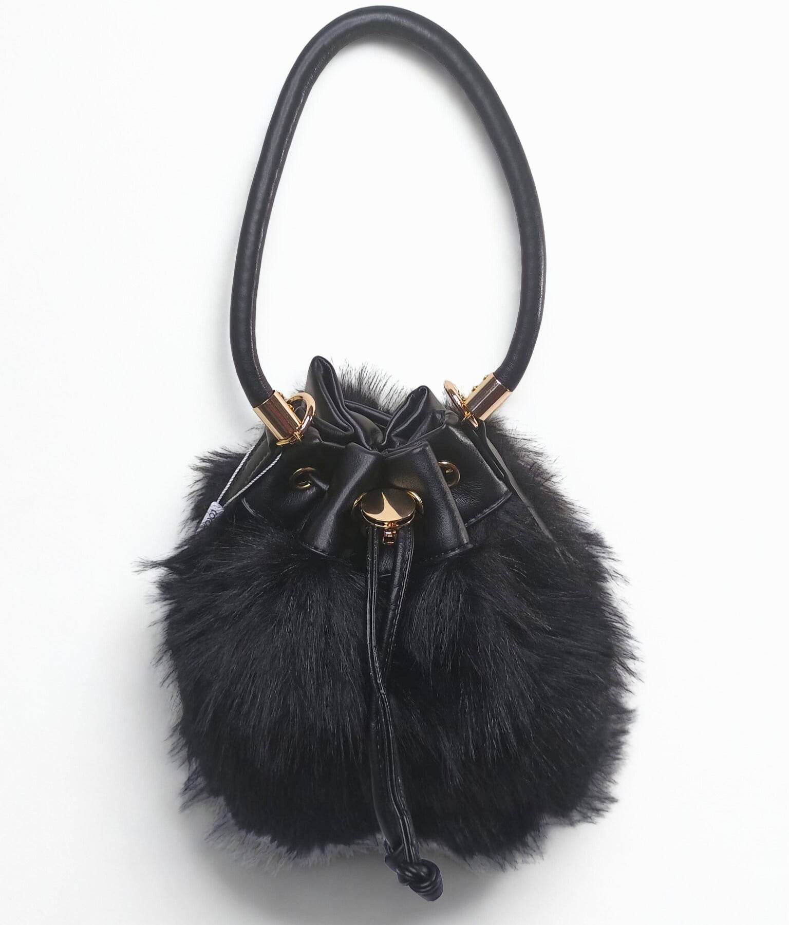 Faux Fur Bucket Bag with Shoulder Strap - MS-8394 - Stile Donna Bags