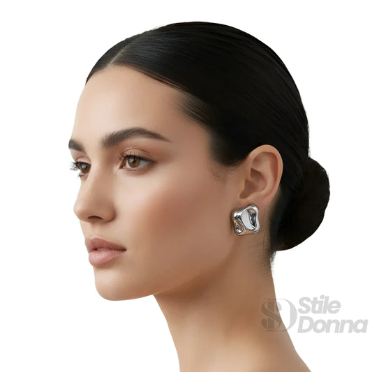 Stile Donna orecchini a perno fluid wave argento lucido pendente – dettaglio