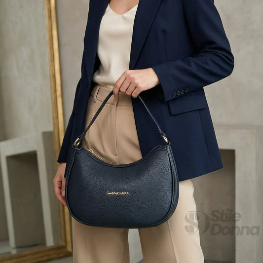 Giamaco Venturi borsa hobo ecopelle nera con finiture dorate – vista laterale
