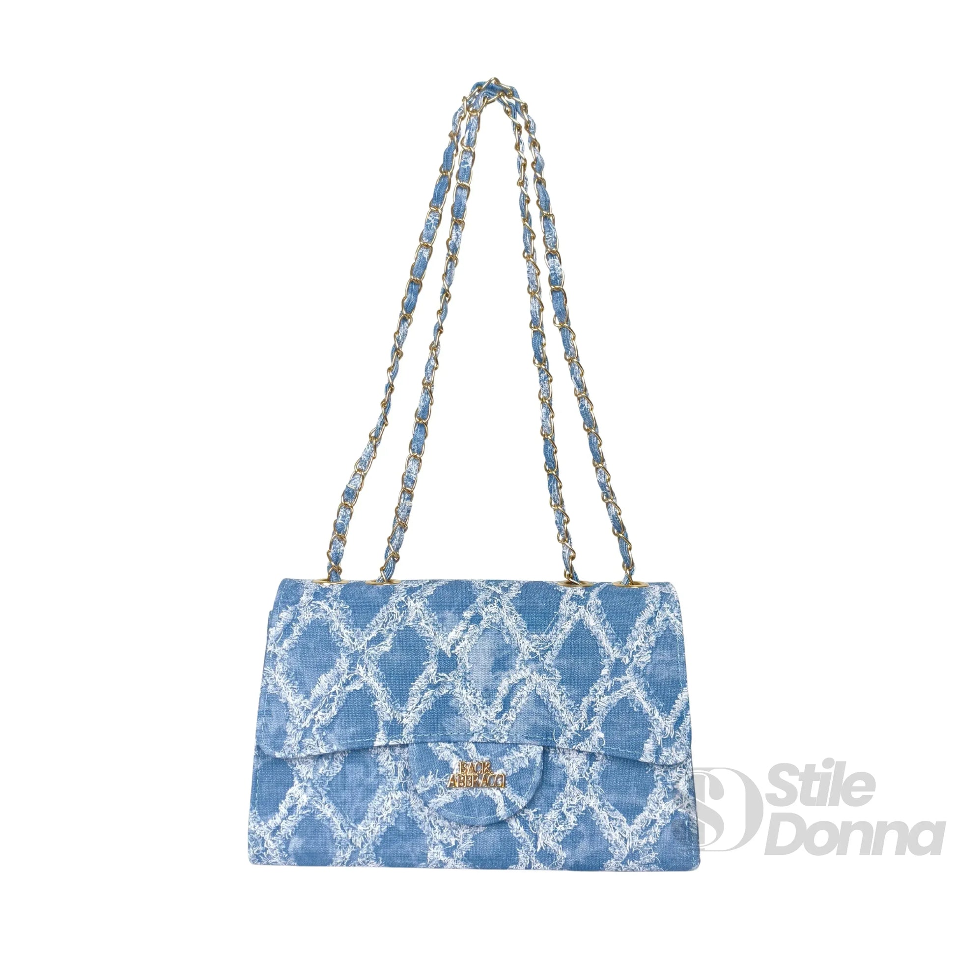 Giamaco Venturi borsa a tracolla denim beige con catena – vista dall'alto