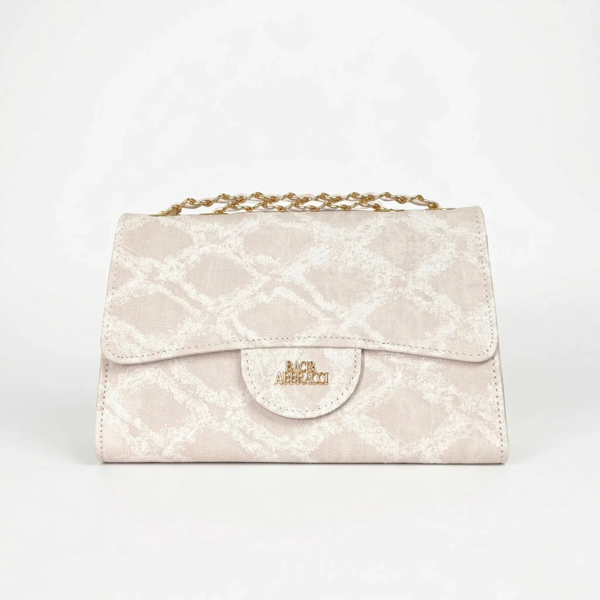 Giamaco Venturi borsa a tracolla denim beige con catena e dettagli dorati – vista laterale