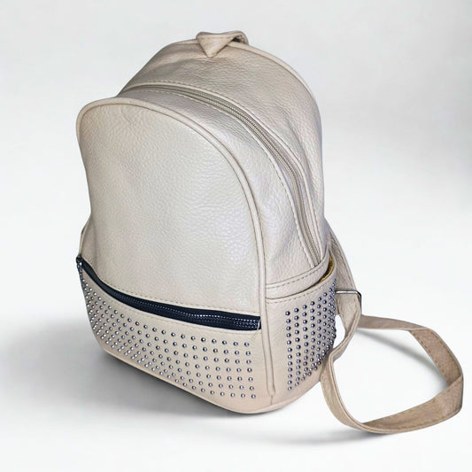 Leather Backpack with Side Pockets - MS-6965 - Stile Donna Bags