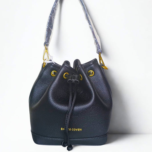 Leather Bucket Bag in Bright Pink and Black - MS-3271 - Stile Donna Bags