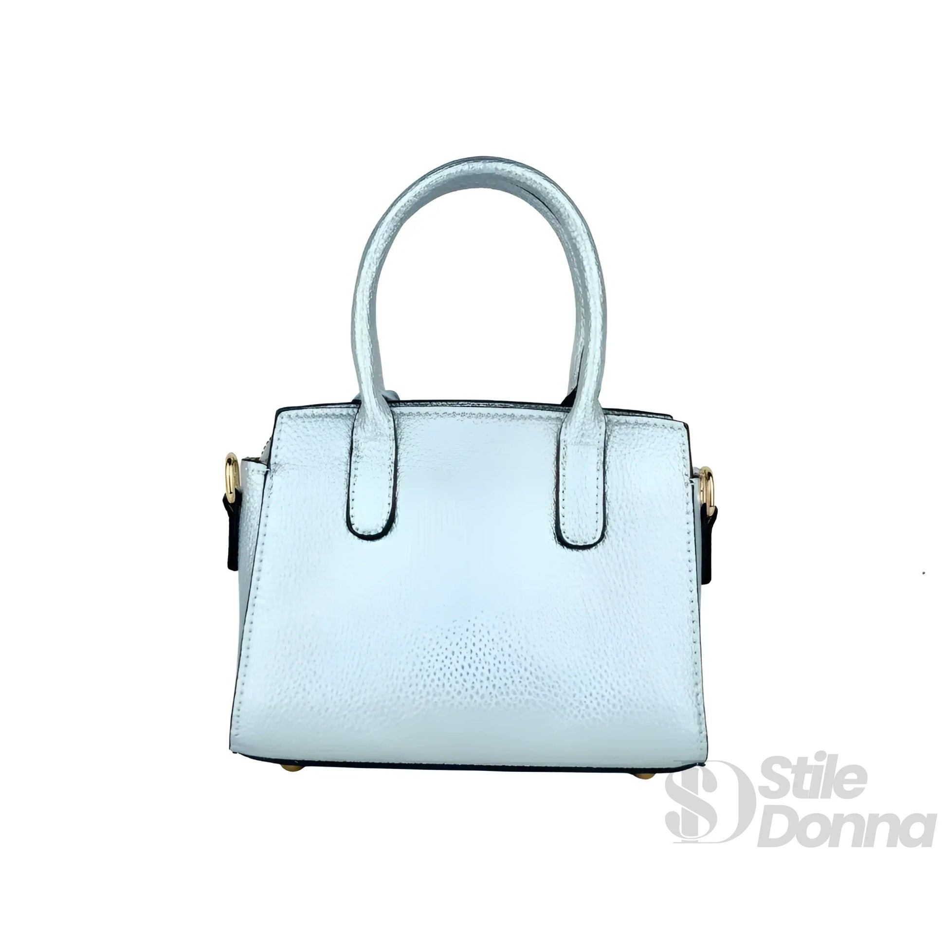 Stile Donna mini bag ecopelle argento con tracolla removibile – dettaglio chiusura