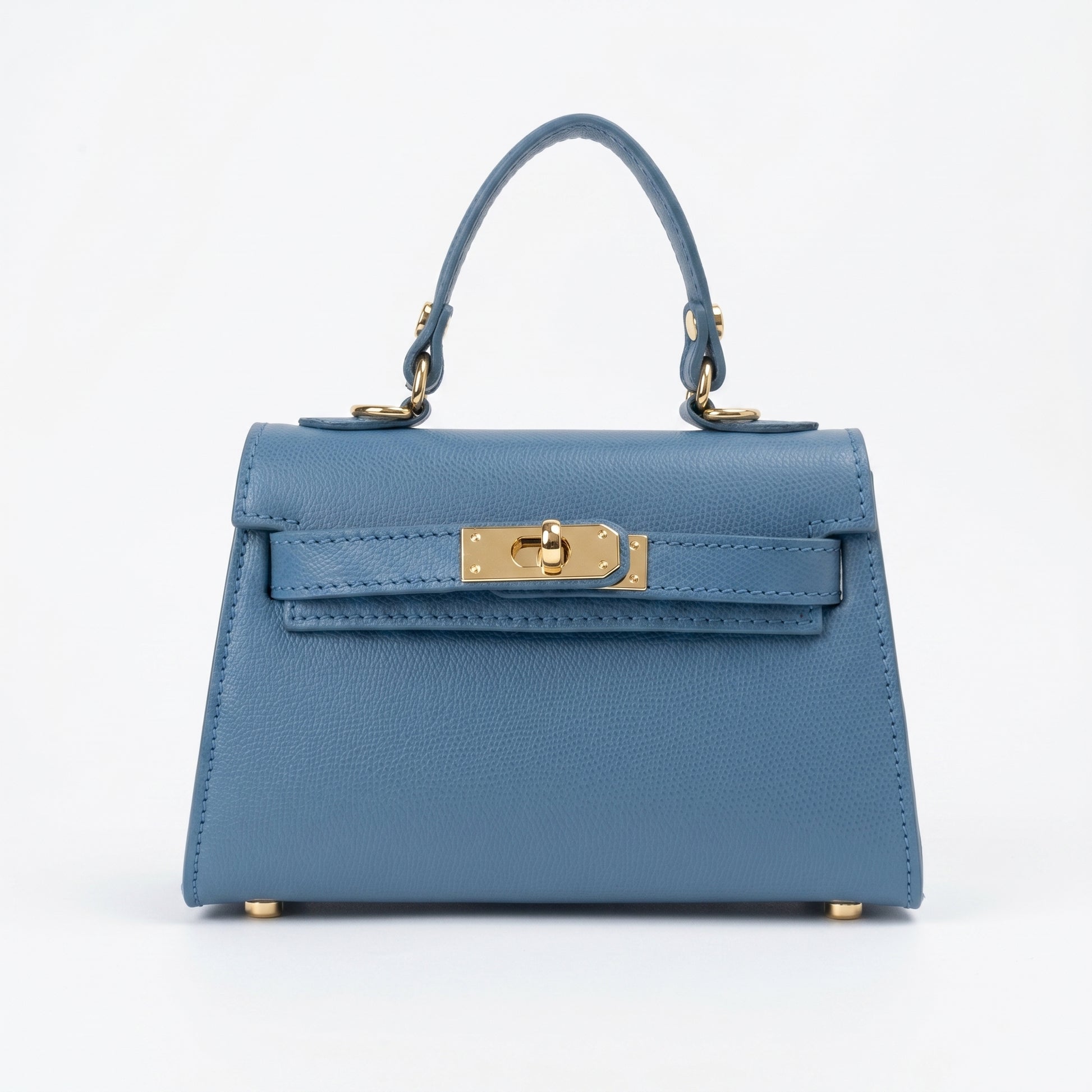Mini Beky borsa vera pelle blu con tracolla regolabile e chiusura rotante donna – vista frontale
