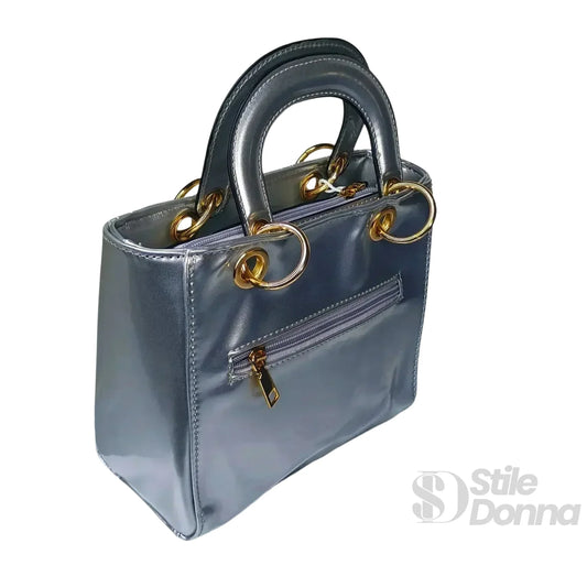 Stile Donna mini borsa ecopelle grigio con tracolla removibile – vista laterale