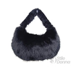 Mini Hobo in Pelliccia Sintetica con Fodera Microfibra Antistrappo - Stile Donna Bags