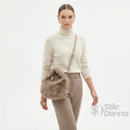 Mini Hobo in Pelliccia Sintetica con Fodera Microfibra Antistrappo - Stile Donna Bags