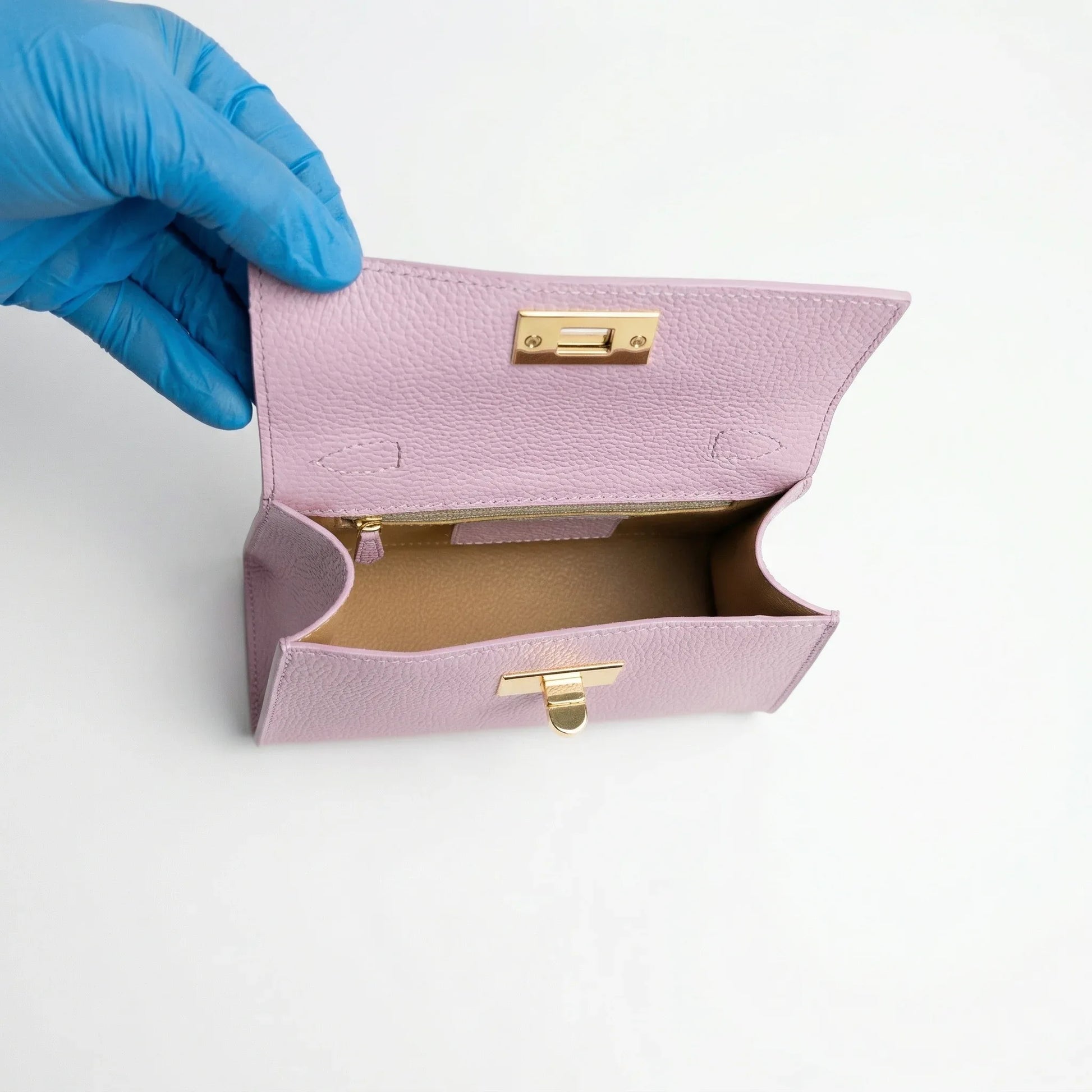 Mini Borsa Veron In Vera Pelle Con Tracolla Rimovibile | Dettaglio manico | vera pelle | Rosa