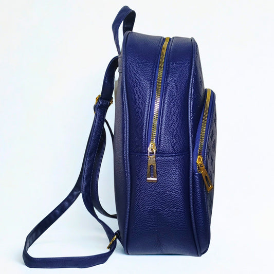 Navy Blue Leather Mini Backpack - MS-7254 - Stile Donna Bags