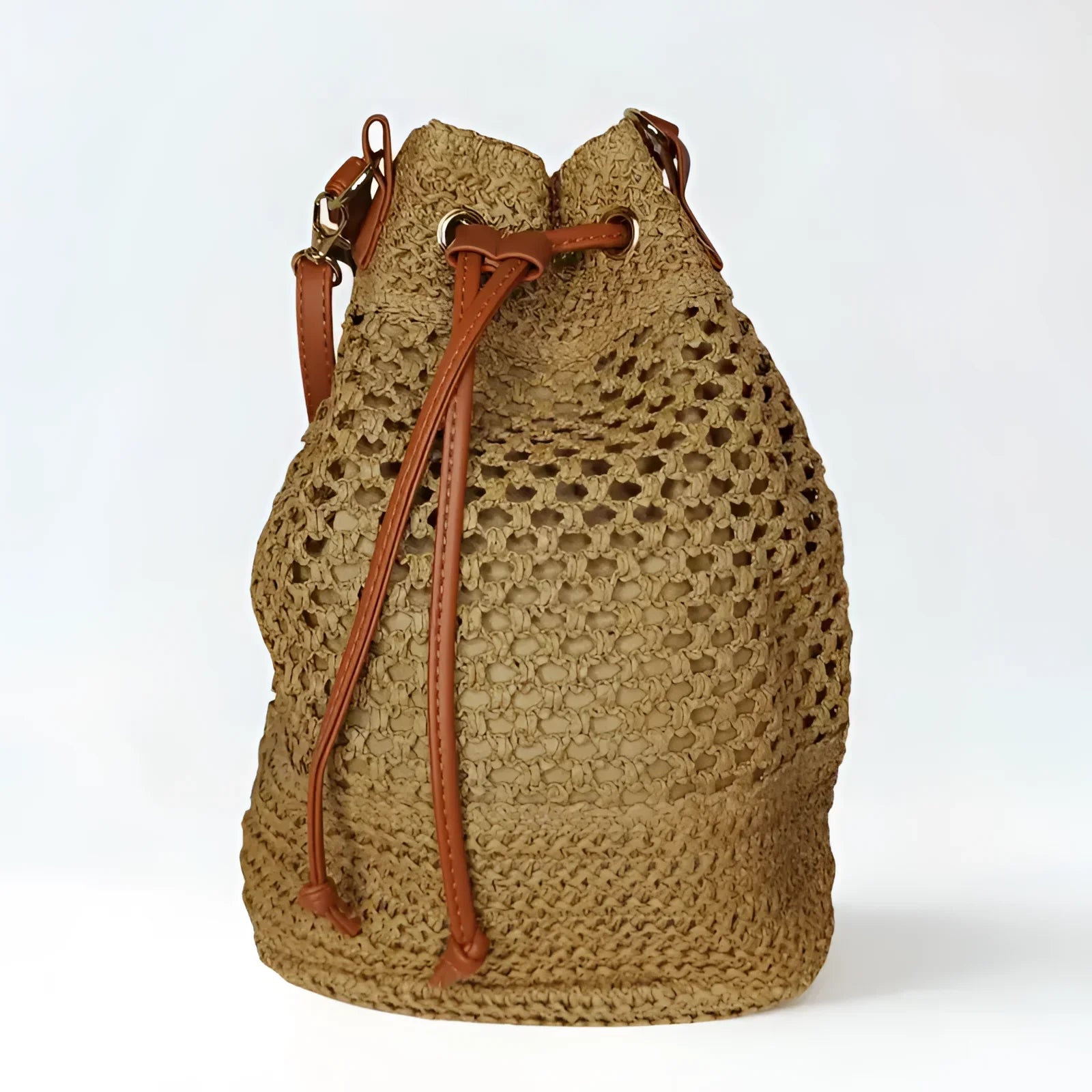 Net Bucket Bag with Leather Straps MS-7171 - Stile Donna Bags
