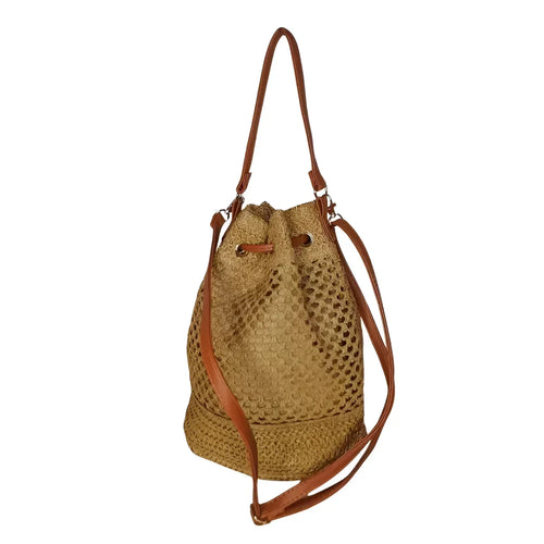 Net Bucket Bag with Leather Straps MS-7171 - Stile Donna Bags