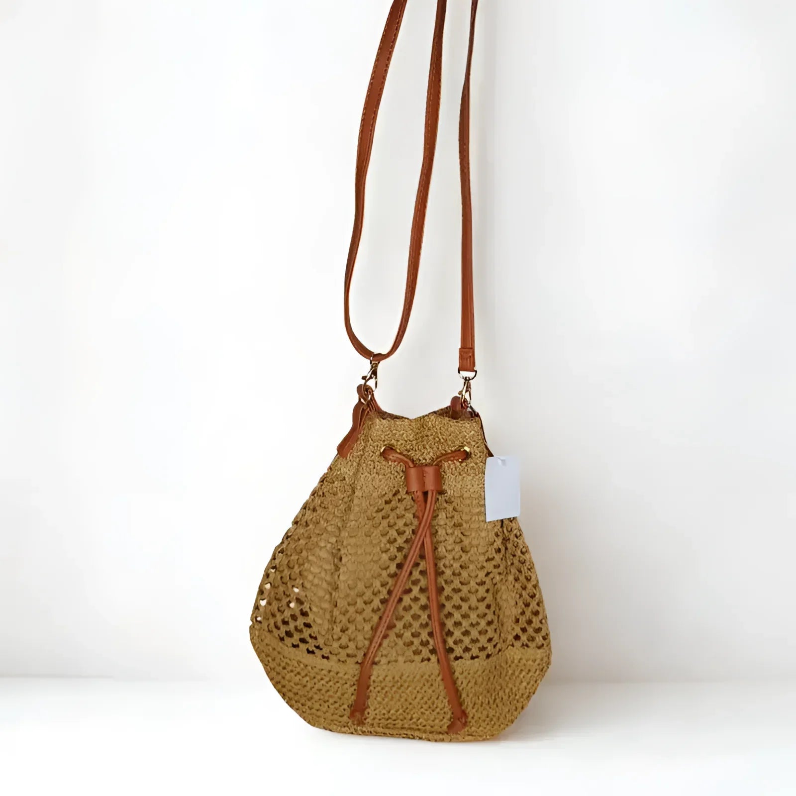 Net Bucket Bag with Leather Straps MS-7171 - Stile Donna Bags