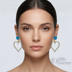 Orecchini Pendenti a Cuore con Cristallo Blu - Stile Donna Bags
