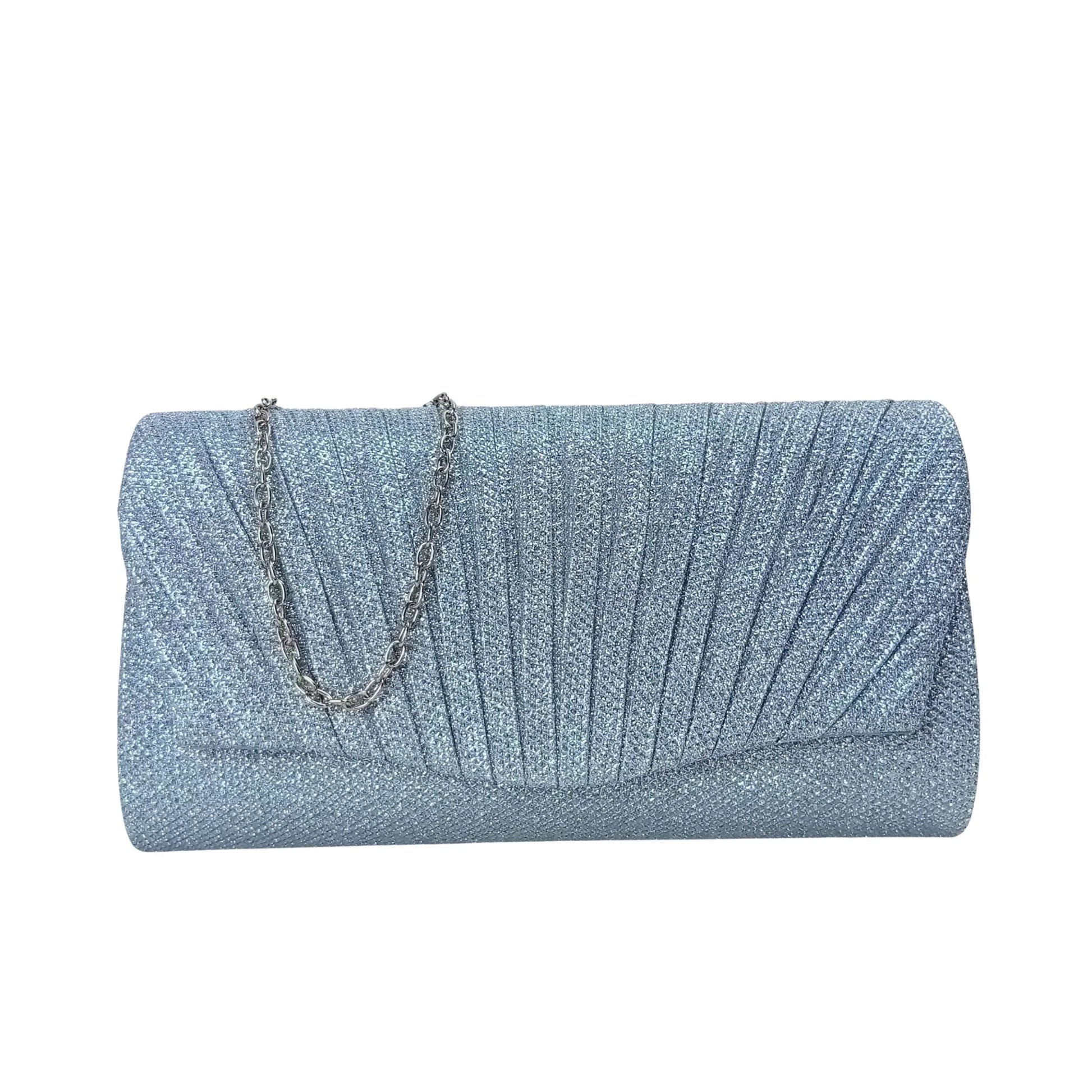 Pochette a forma di ventaglio scintillante con strass | Vista frontale | ecopelle | Argento