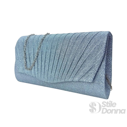 Pochette a forma di ventaglio scintillante con strass | Vista posteriore | ecopelle | Argento