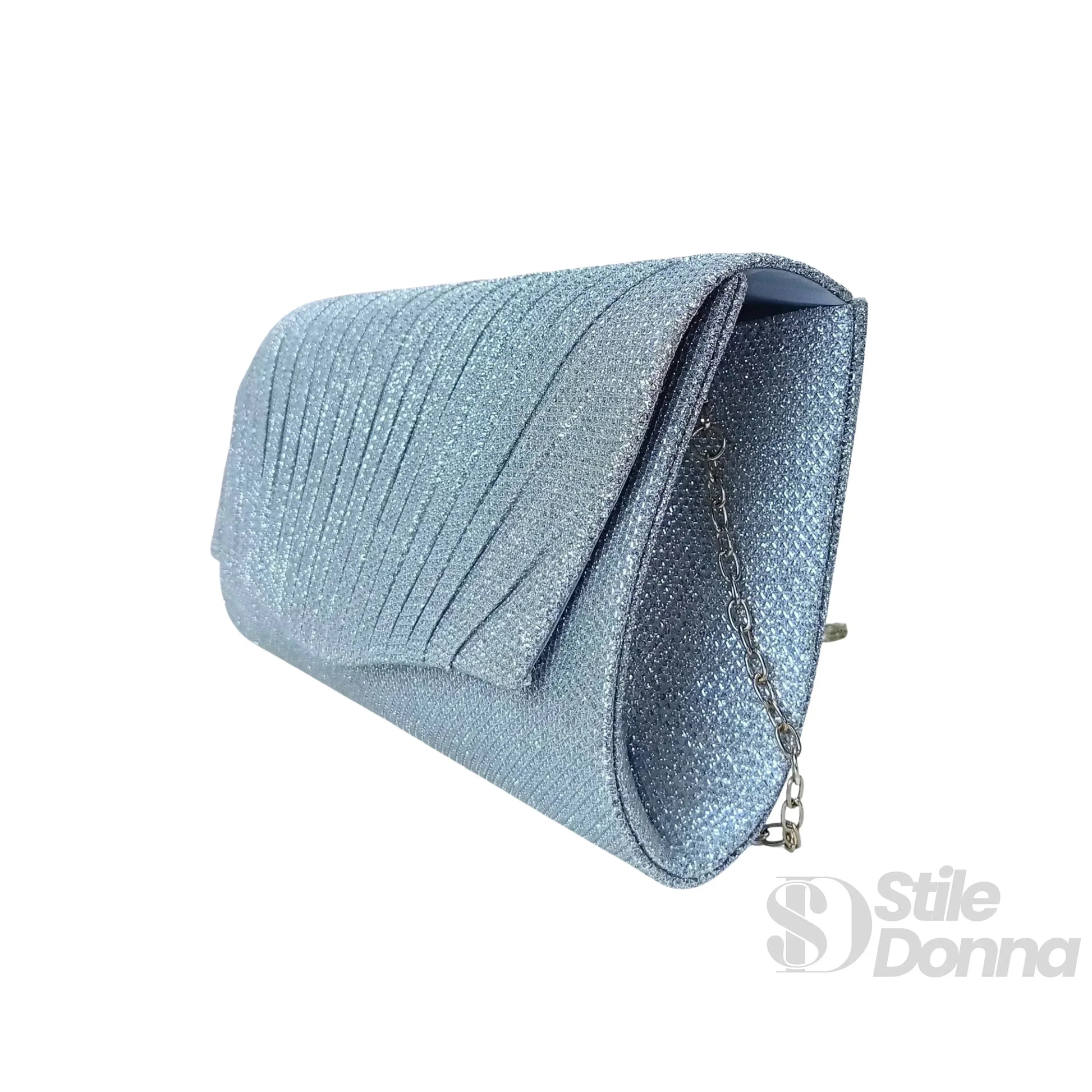 Pochette a forma di ventaglio scintillante con strass | Interno e tasche | ecopelle | Argento