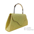 Pochette da Sera Glitter Dorata con Cristalli e Finiture Metallo - Stile Donna Bags