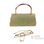 Pochette da Sera Glitter Dorata con Cristalli e Finiture Metallo - Stile Donna Bags