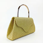 Pochette da Sera Glitter Dorata con Cristalli e Finiture Metallo - Stile Donna Bags