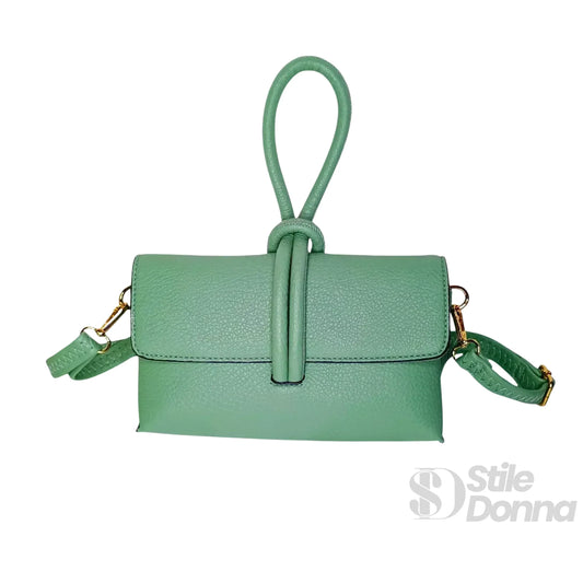 Stile Donna pochette ecopelle verde menta con tracolla – dettaglio esterno