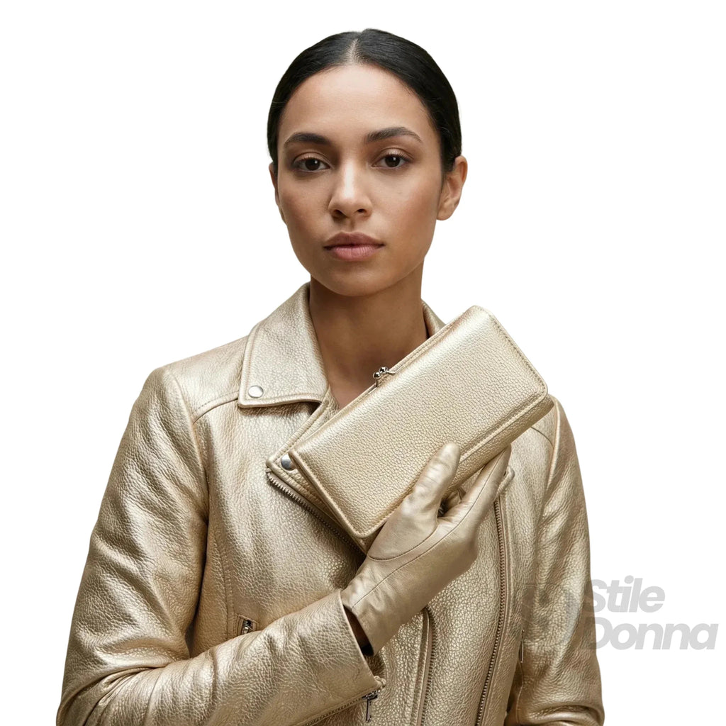 Portafoglio in Ecopelle con Scomparti per Carte e Finiture Dorate - Stile Donna Bags