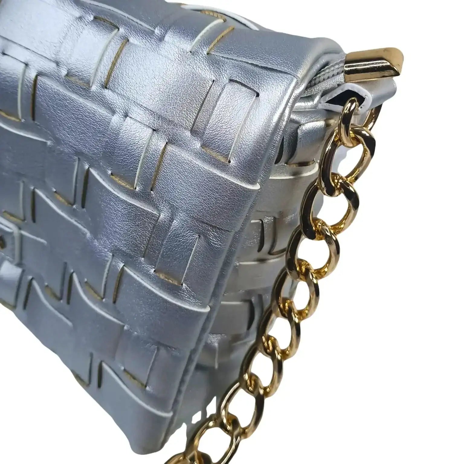 Silver Woven Bag with Chain Strap - MS-2087 - Stile Donna Bags