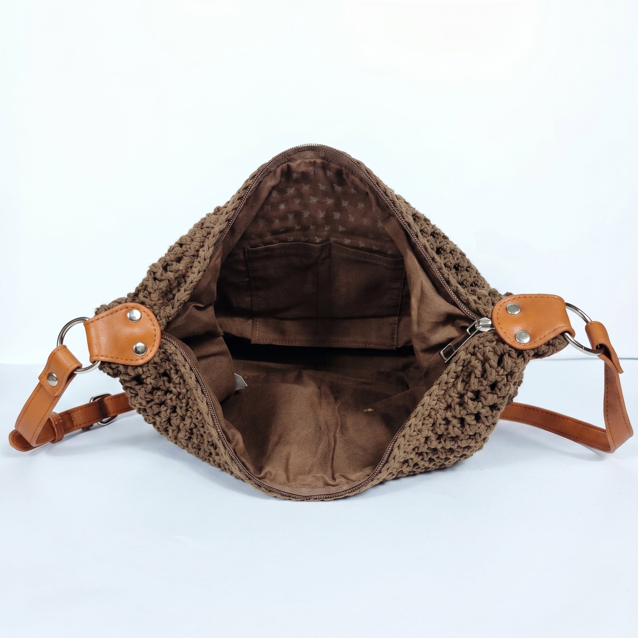 Borsa Hobo Intrecciata in Corda di Cotone color Caffè - Stile Donna Bags