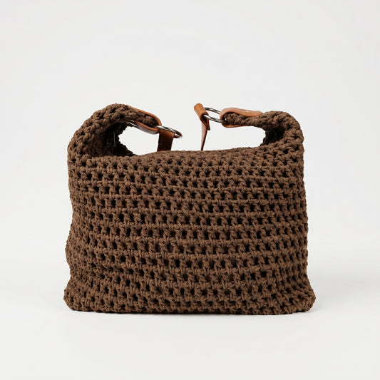 Stile Donna Bags Borsa Hobo Intrecciata in Corda di Cotone color Caffè - Stile Donna Bags