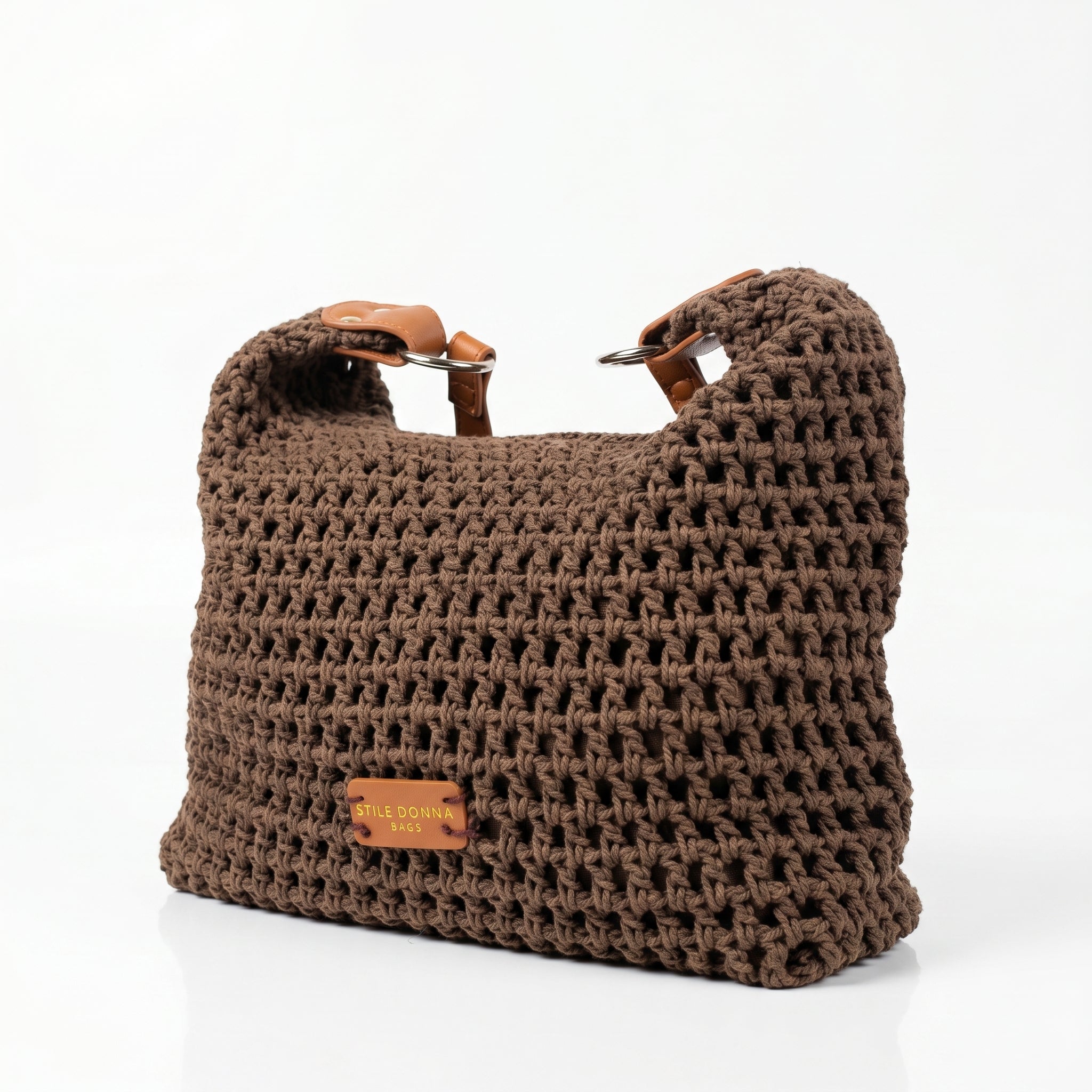 Borsa Hobo Intrecciata in Corda di Cotone color Caffè - Stile Donna Bags