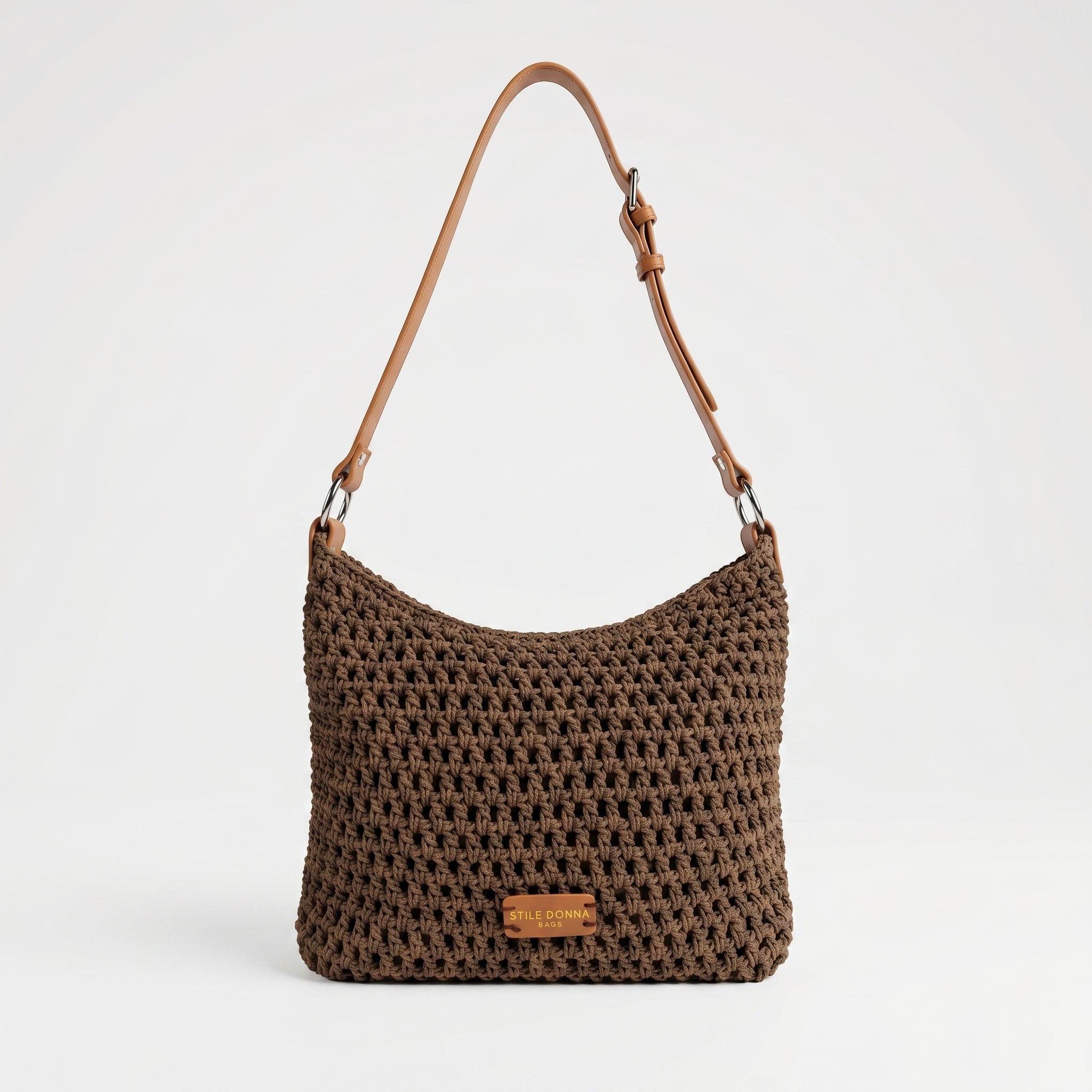 Borsa Hobo Intrecciata in Corda di Cotone color Caffè - Stile Donna Bags