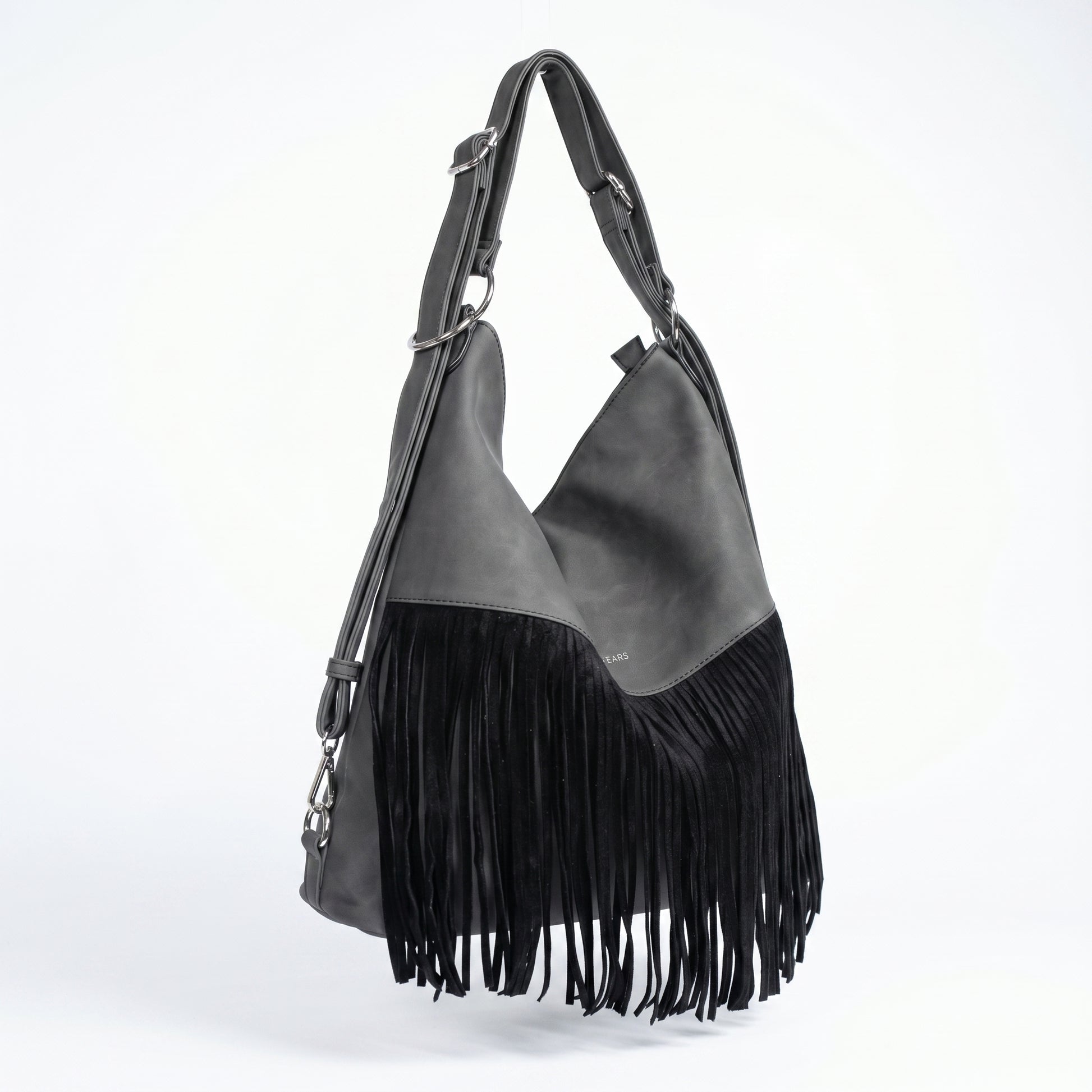 Sweet Years Borsa Hobo Grande in Ecopelle con Frange Effetto Scamosciato - Stile Donna Bags