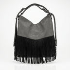 Sweet Years Borsa Hobo Grande in Ecopelle con Frange Effetto Scamosciato - Stile Donna Bags