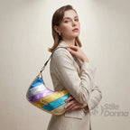 Sweet Years Borsa a Tracolla Righe Rainbow Metallic in Ecopelle - Stile Donna Bags