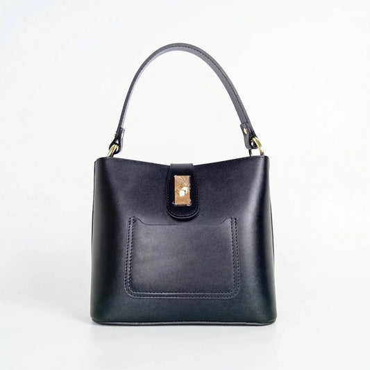 The Stile Aura borsa vera pelle made in Italy finiture dorate – vista laterale