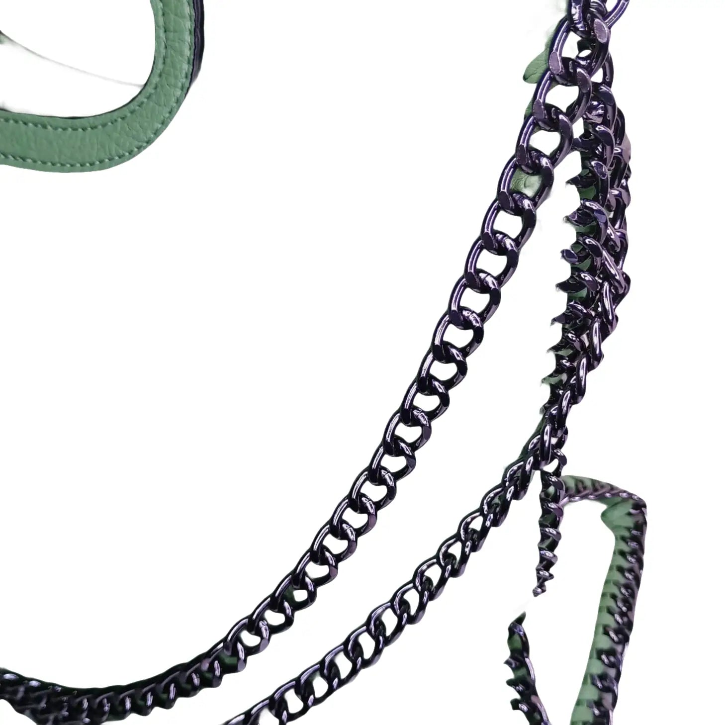 Green Leather Tote Bag with Chain Strap - Stile Donna Bags