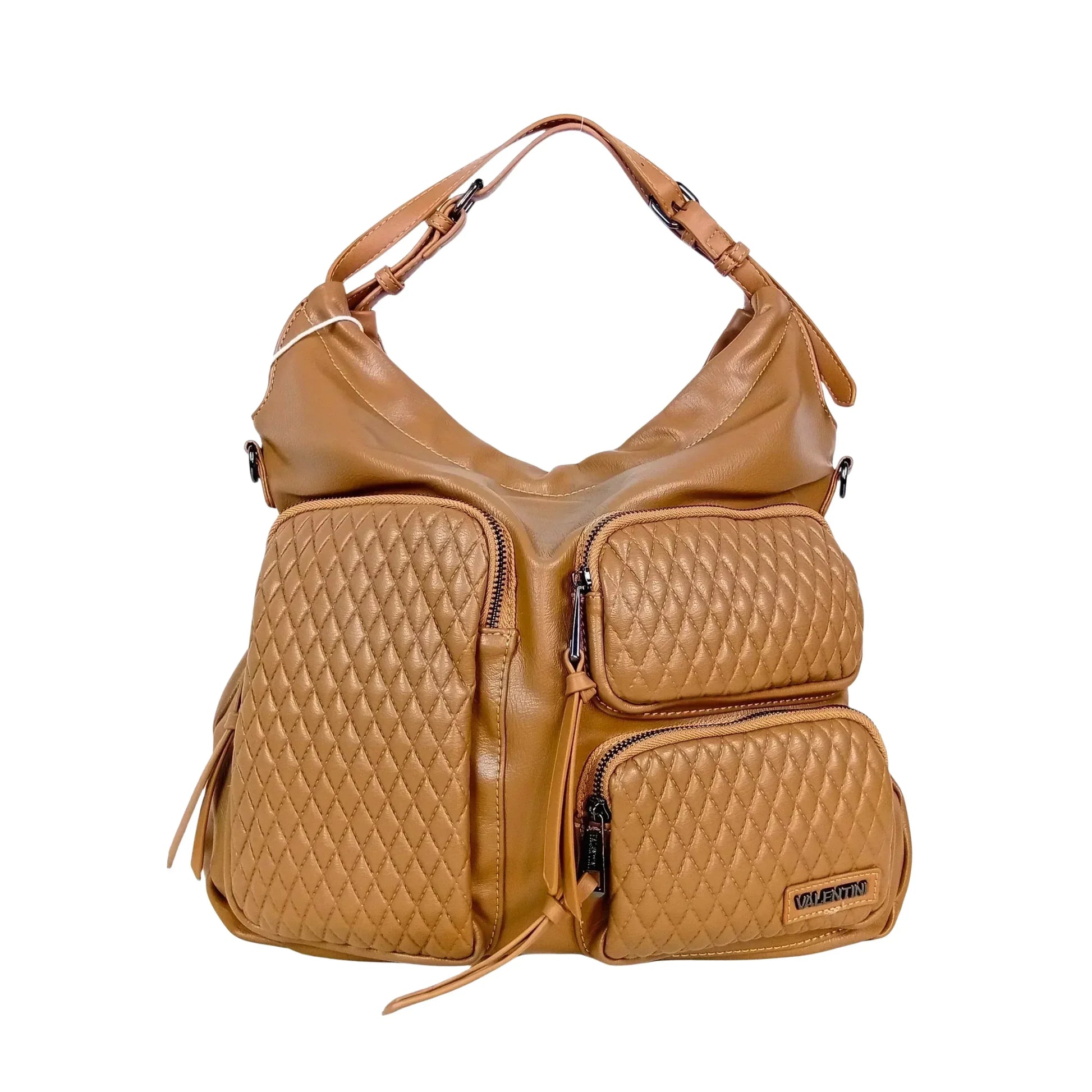 Valentini borsa hobo ecopelle marrone con finiture argentate donna – vista frontale