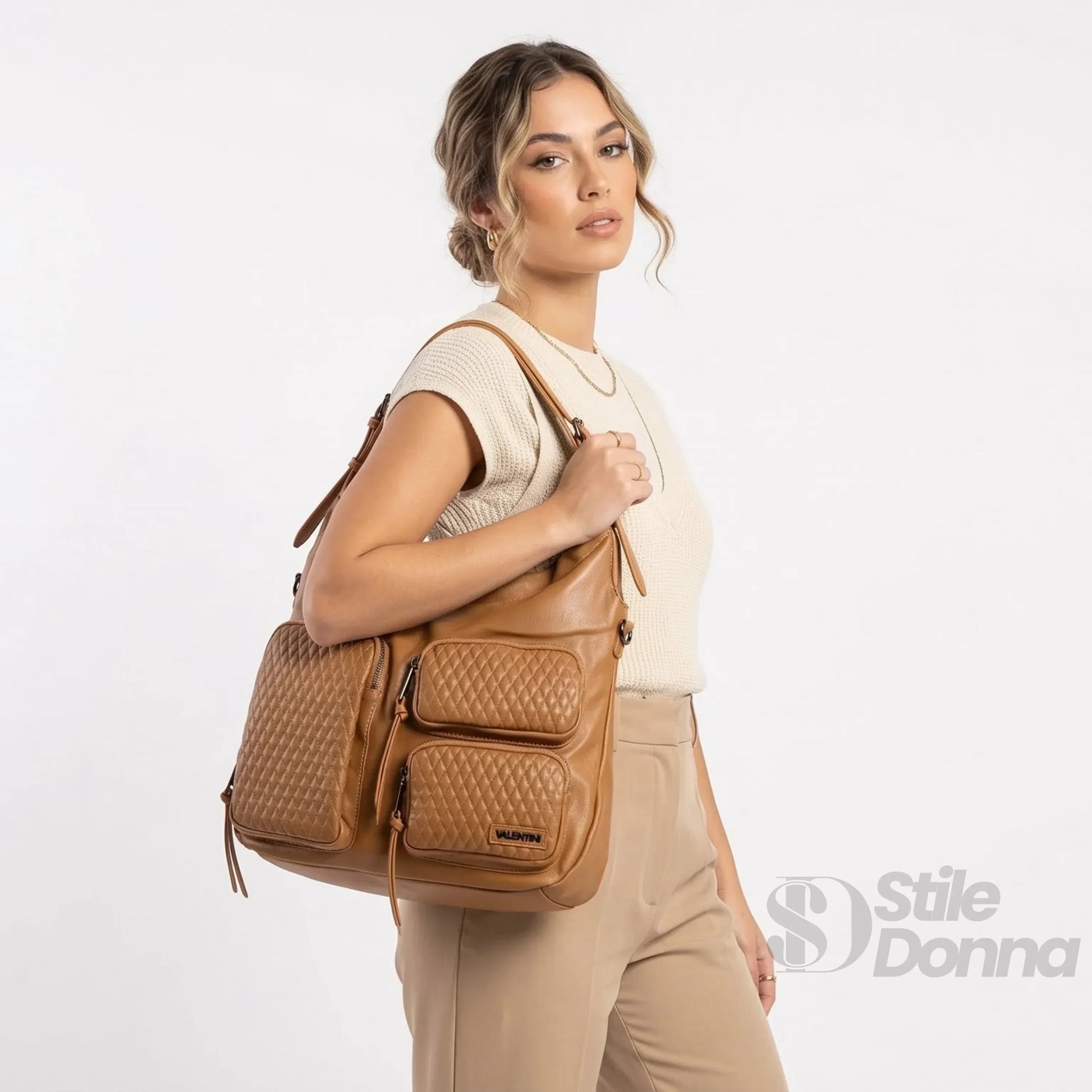 Valentini borsa hobo ecopelle marrone donna – borsa indossata