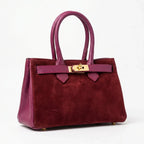 Velinara Borsa a Mano in Vera Pelle Scamosciata Bordeaux con Finiture Dorate - Stile Donna Bags