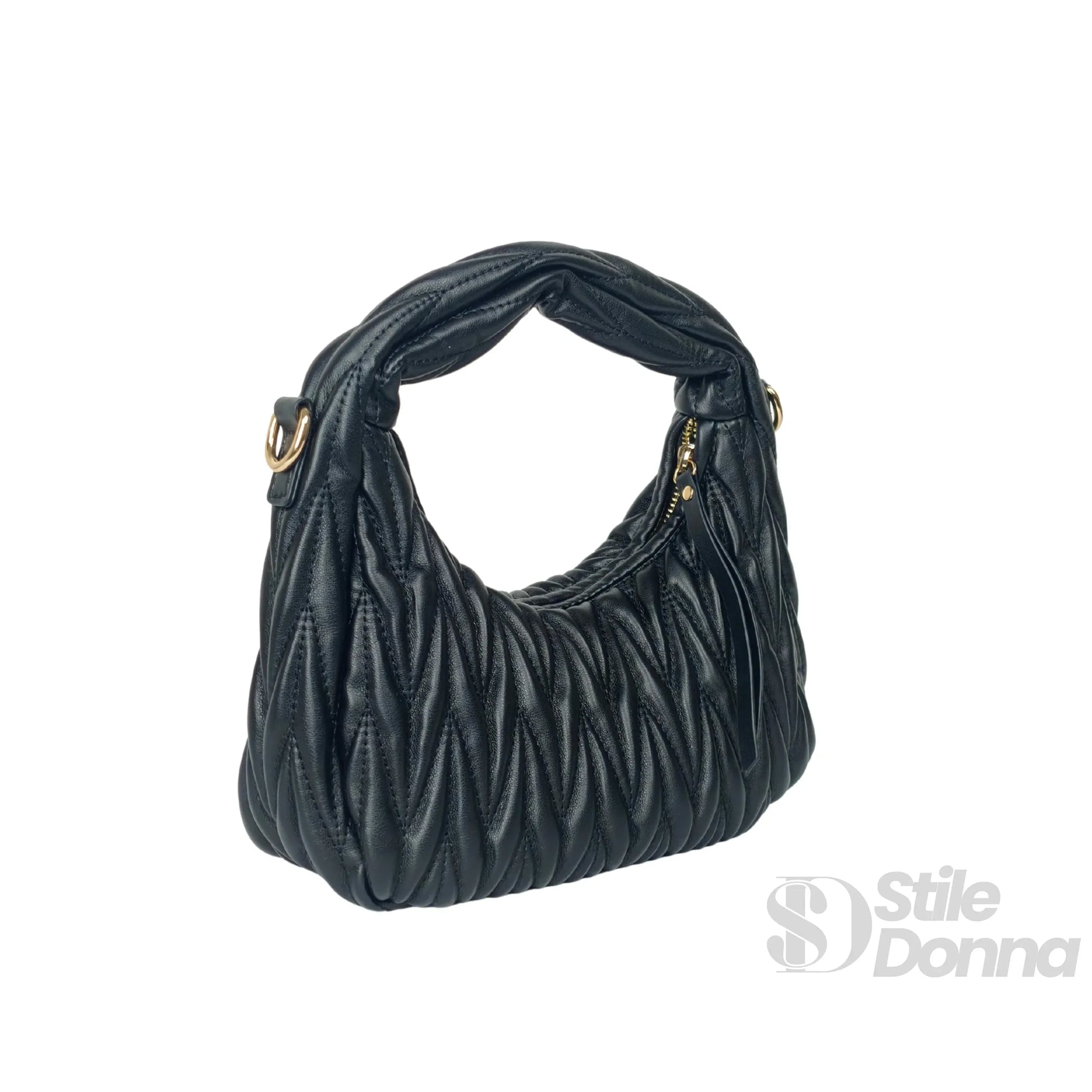 YY Coveri borsa a spalla trapuntata ecopelle cachi – con accessori abbinati