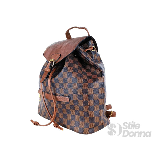 Stile Donna zaino donna ecopelle marrone canvas quadri – vista posteriore
