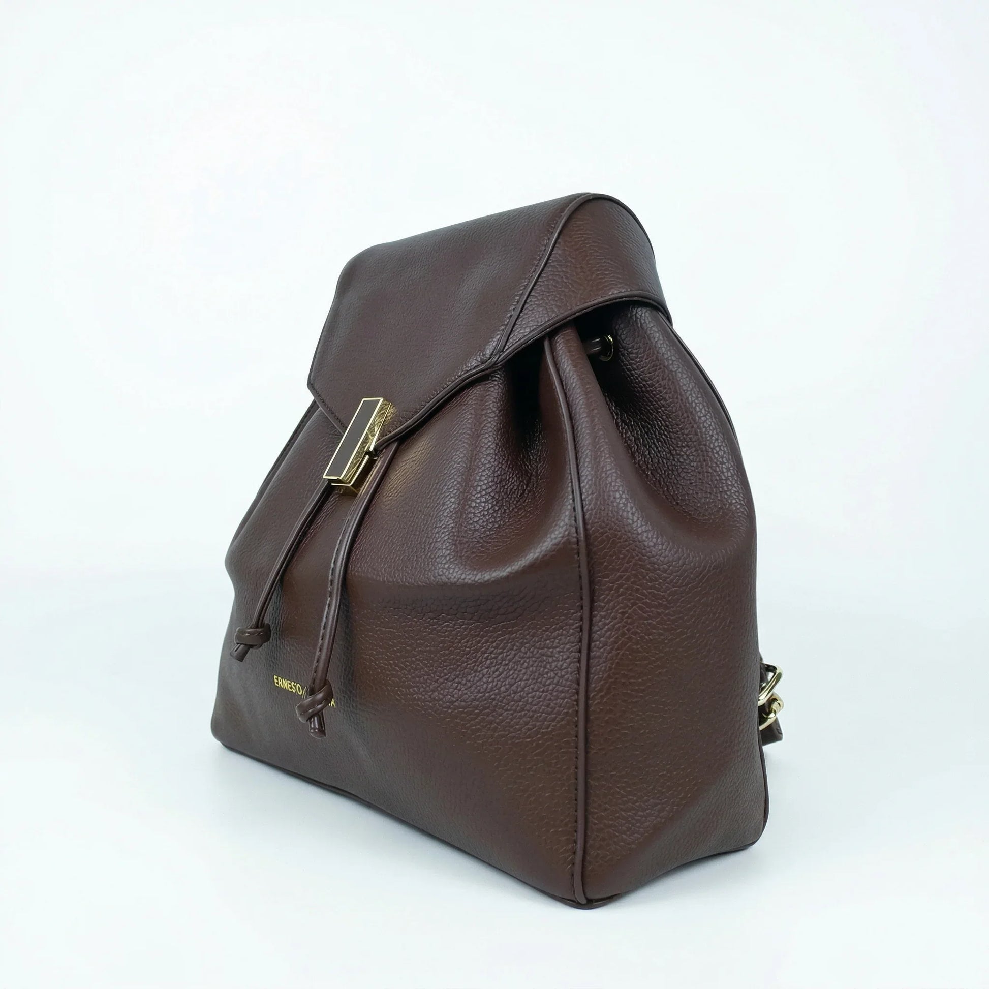 Zaino In Pelle Marrone Con Finiture Dorate | Vista laterale | ecopelle | Marrone