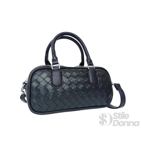 Borsa A Cilindro Intrecciata In Eco Pelle Nera Con Fodera… | Dettaglio esterno | ecopelle | Nero