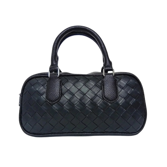 Borsa A Cilindro Intrecciata In Eco Pelle Nera Con Fodera… | Vista frontale | ecopelle | Nero