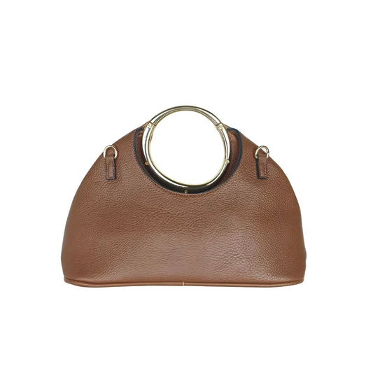 Borsa A Mano In Ecopelle Con Manico Circolare Oro | Vista frontale | ecopelle | Nero