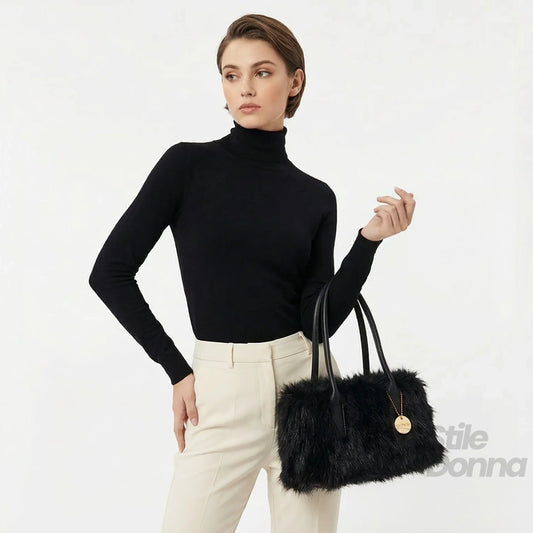 borsa-a-mano-in-pelle-e-pelliccia-sintetica-finta-729 - Stile Donna Bags