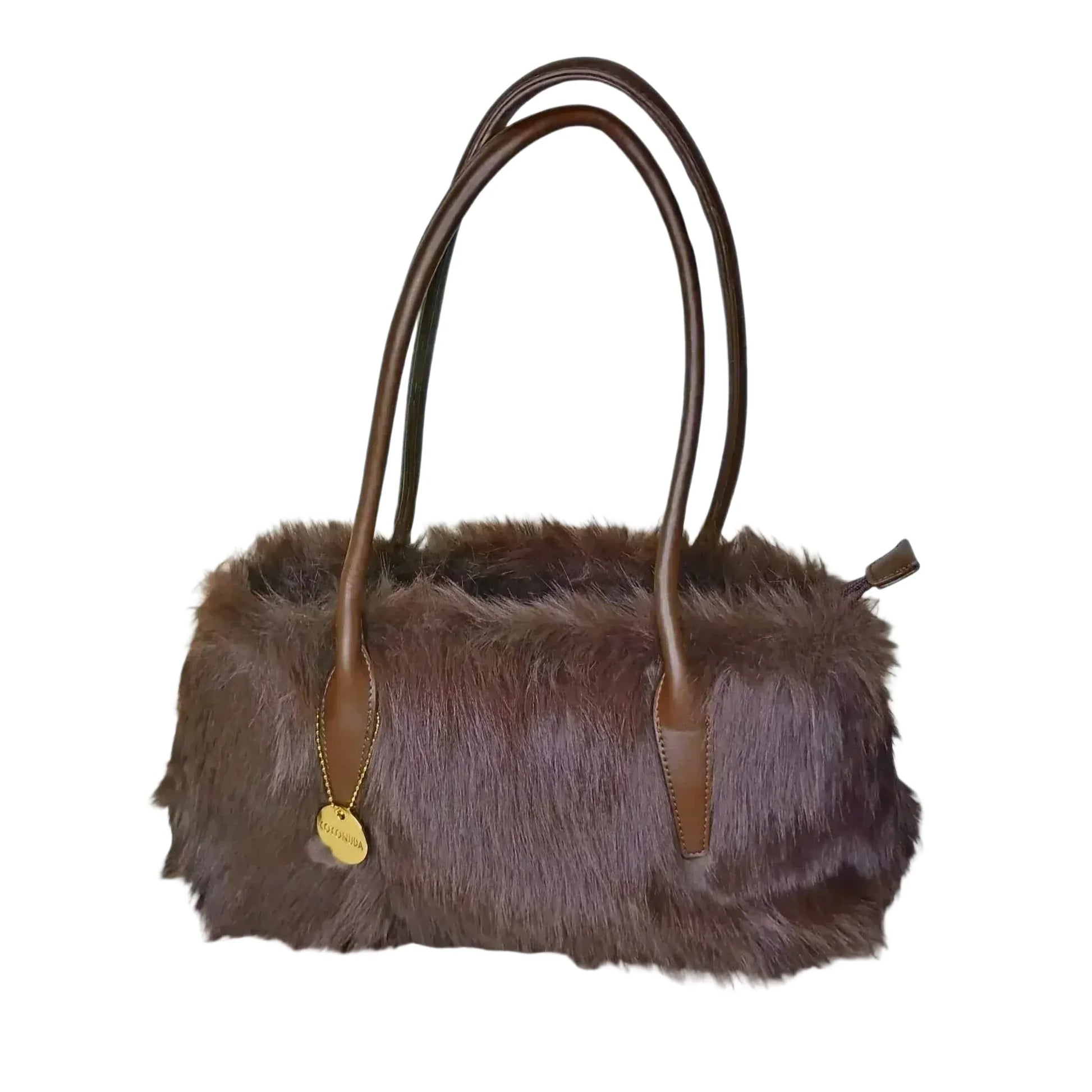 borsa-a-mano-in-pelle-e-pelliccia-sintetica-marrone-819 - Stile Donna Bags