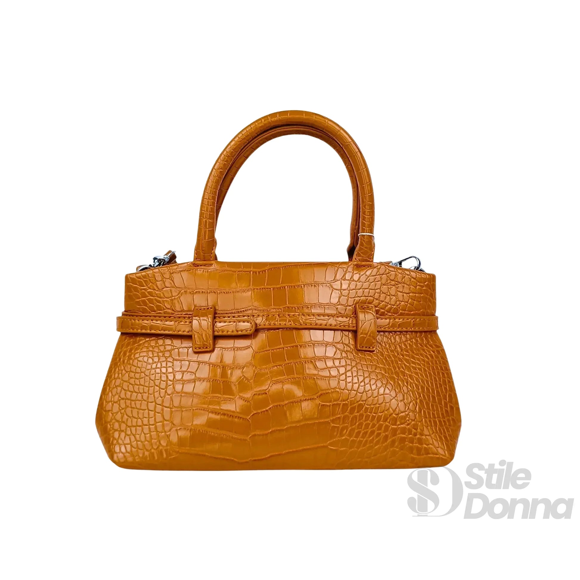 borsa-a-mano-in-pelle-effetto-coccodrillo-marrone-286 - Stile Donna Bags