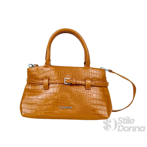 Borsa A Mano In Pelle Marrone Effetto Coccodrillo | Interno e tasche | ecopelle | Marrone